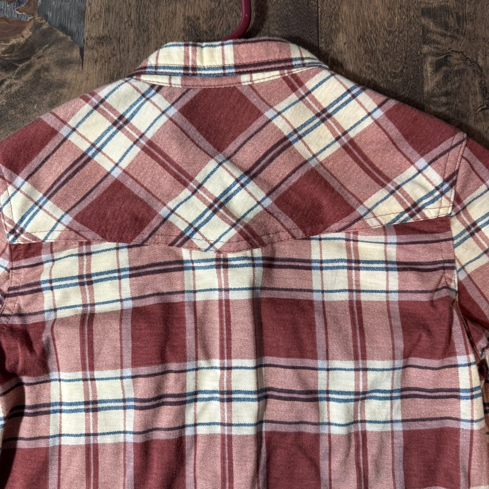 Womens Passport Maroon Plaid Pearl Snap Shirt Size S Western Adjustable Sleeves‎ - Picture 14 of 14